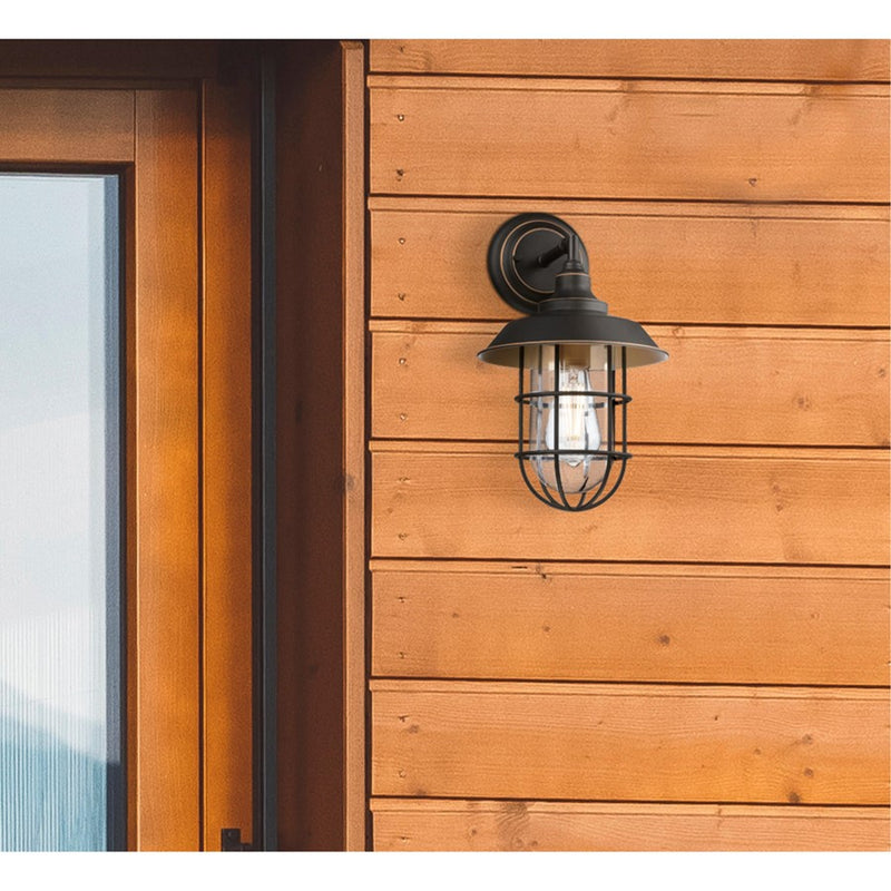 Westinghouse Iron Hill 1-Light Outdoor Wall Sconce | Vintage Black-Bronze and Clear Glass with Cage | Entryway & Patio | Model 6121600