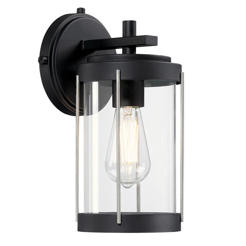 Westinghouse Kezia 12in 1-Light Outdoor Wall Sconce | Transitional Textured Black and Industrial Steel with Clear Glass | Entryway & | Model 6122100