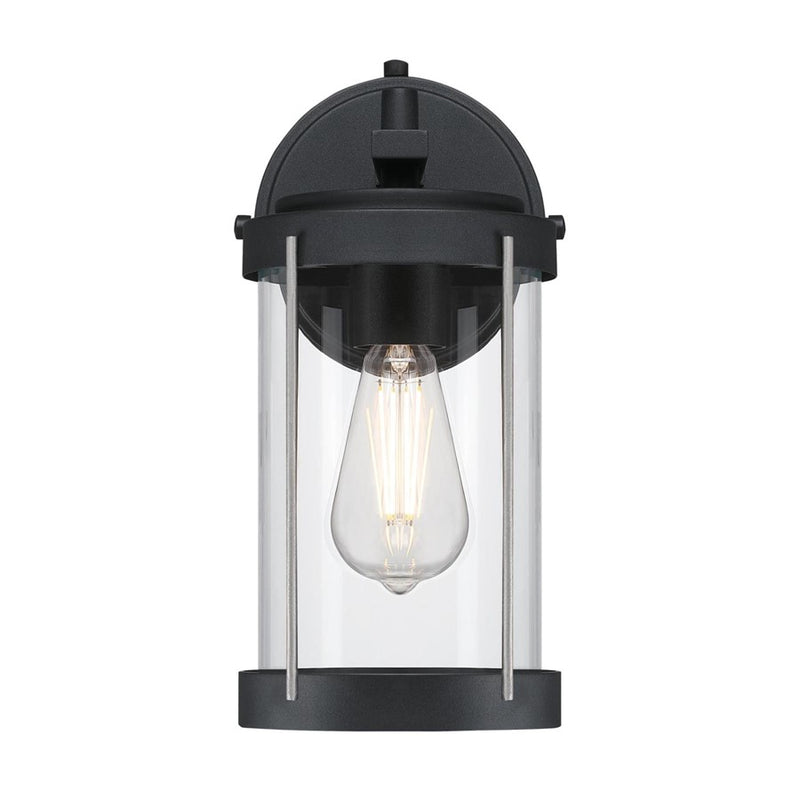 Westinghouse Kezia 12in 1-Light Outdoor Wall Sconce | Transitional Textured Black and Industrial Steel with Clear Glass | Entryway & | Model 6122100