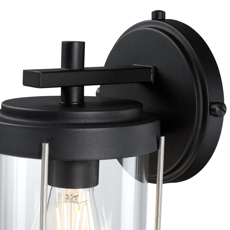 Westinghouse Kezia 12in 1-Light Outdoor Wall Sconce | Transitional Textured Black and Industrial Steel with Clear Glass | Entryway & | Model 6122100