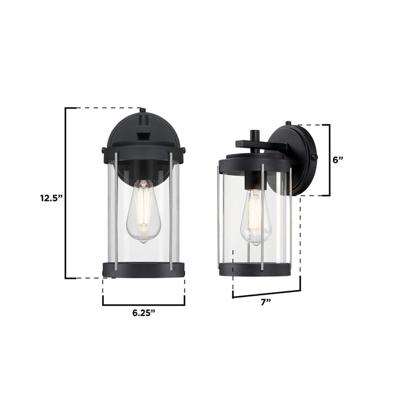 Westinghouse Kezia 12in 1-Light Outdoor Wall Sconce | Transitional Textured Black and Industrial Steel with Clear Glass | Entryway & | Model 6122100