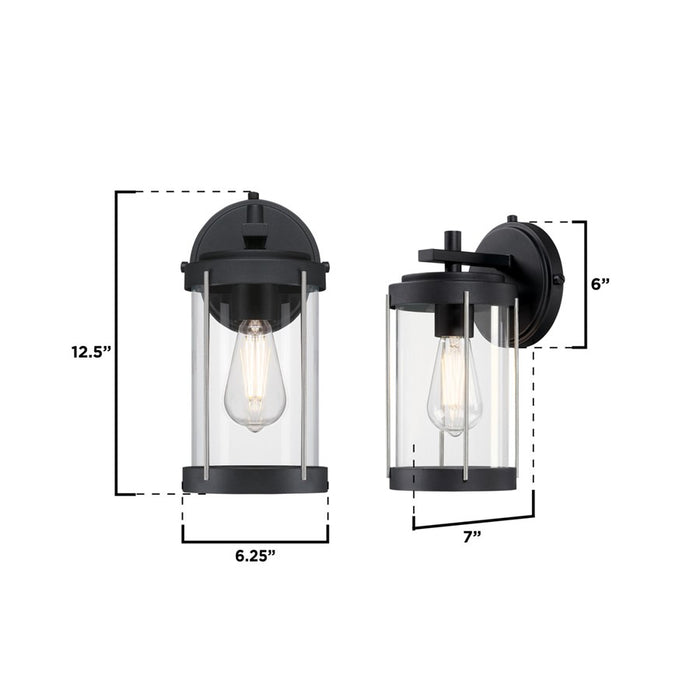 Westinghouse Kezia 1 Light Wall Light, Text Black W/Ind Steel/Clear