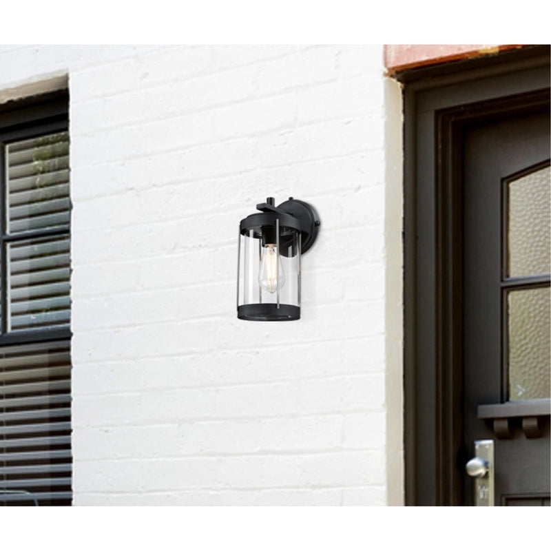 Westinghouse Kezia 12in 1-Light Outdoor Wall Sconce | Transitional Textured Black and Industrial Steel with Clear Glass | Entryway & | Model 6122100