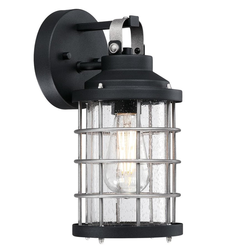 Westinghouse Villa Barone 12in 1-Light Outdoor Wall Sconce | Vintage Textured Black and Industrial Steel with Clear Seeded Glass | Model 6122200