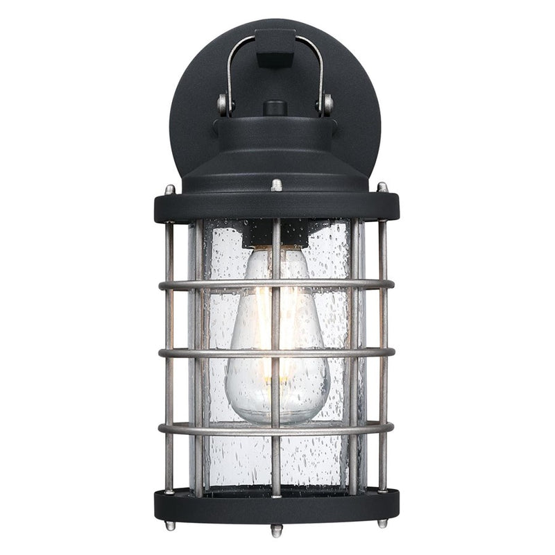 Westinghouse Villa Barone 12in 1-Light Outdoor Wall Sconce | Vintage Textured Black and Industrial Steel with Clear Seeded Glass | Model 6122200