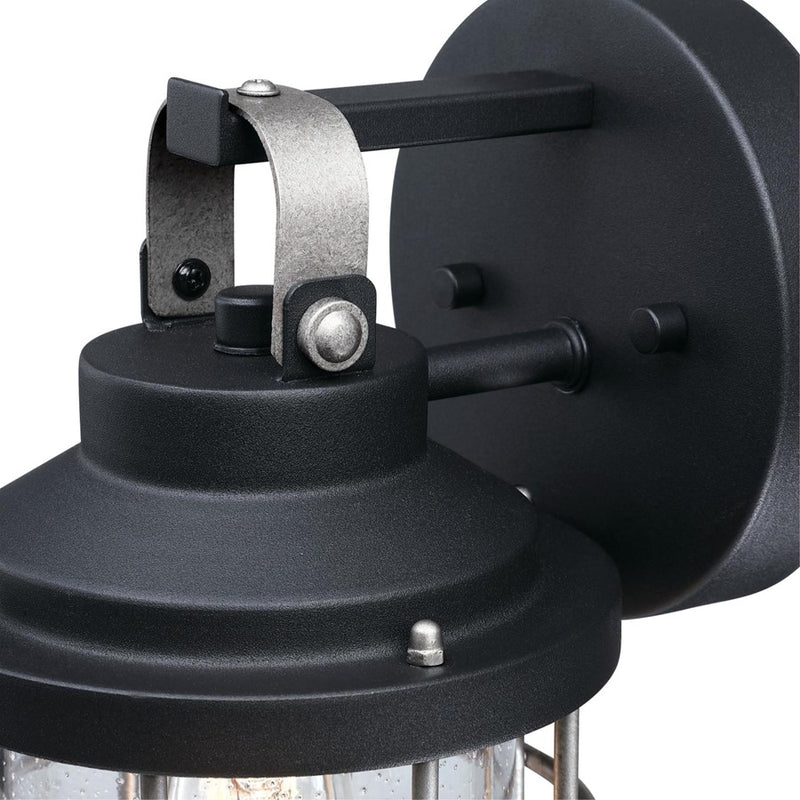 Westinghouse Villa Barone 12in 1-Light Outdoor Wall Sconce | Vintage Textured Black and Industrial Steel with Clear Seeded Glass | Model 6122200