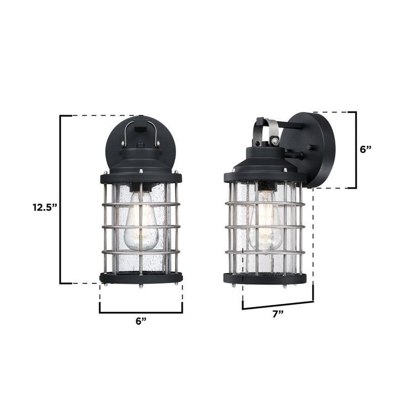 Westinghouse Villa Barone 12in 1-Light Outdoor Wall Sconce | Vintage Textured Black and Industrial Steel with Clear Seeded Glass | Model 6122200