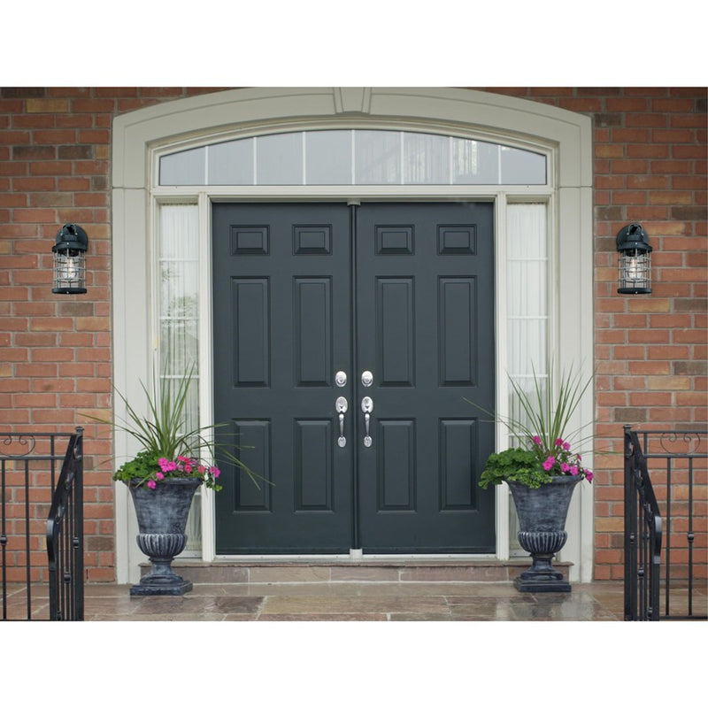 Westinghouse Villa Barone 12in 1-Light Outdoor Wall Sconce | Vintage Textured Black and Industrial Steel with Clear Seeded Glass | Model 6122200