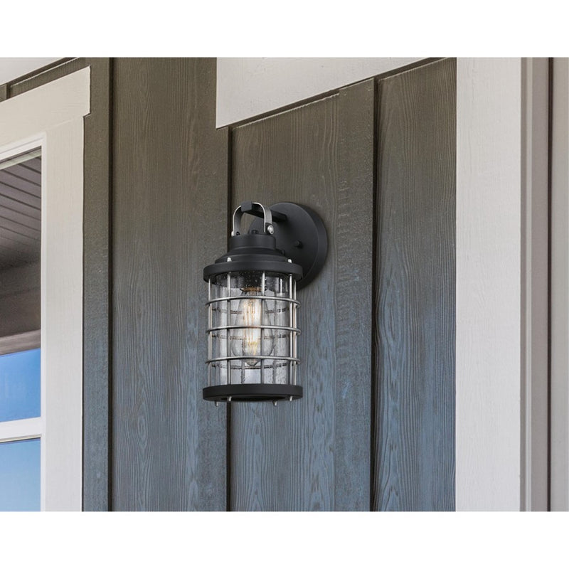 Westinghouse Villa Barone 12in 1-Light Outdoor Wall Sconce | Vintage Textured Black and Industrial Steel with Clear Seeded Glass | Model 6122200