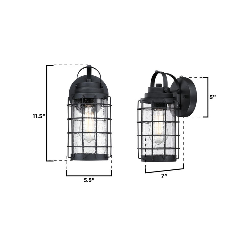 Westinghouse Jupiter Point 11in 1-Light Outdoor Wall Sconce | Vintage Textured Black and Clear Seeded Glass with Dusk-to-Dawn | Model 6122300