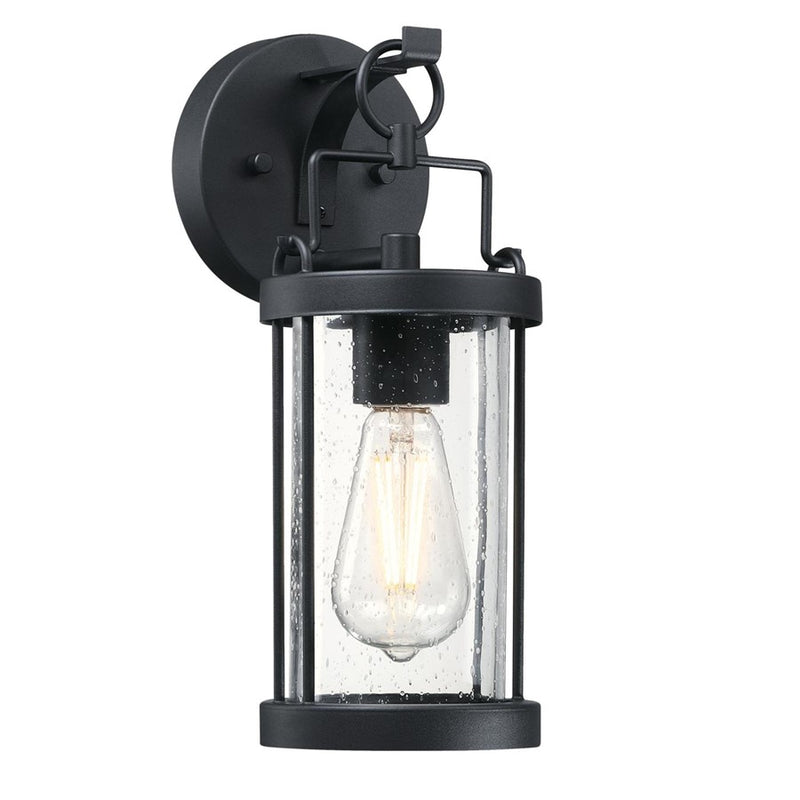 Westinghouse Westcott Bay 5in 1-Light Outdoor Sconce | Traditional Textured Black and Clear Seeded Glass | Entryway & Porch | Model 6122500