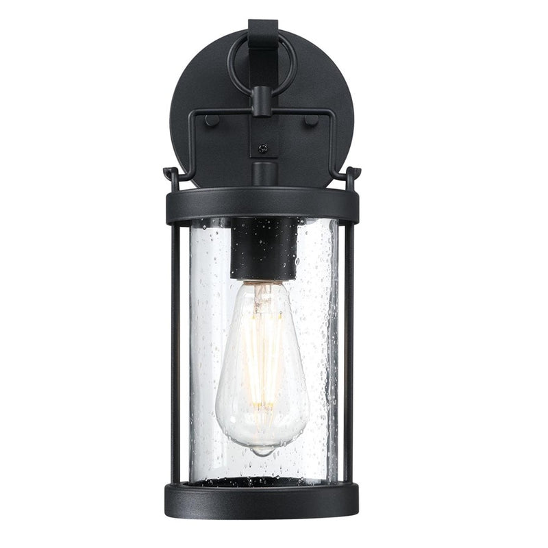 Westinghouse Westcott Bay 5in 1-Light Outdoor Sconce | Traditional Textured Black and Clear Seeded Glass | Entryway & Porch | Model 6122500