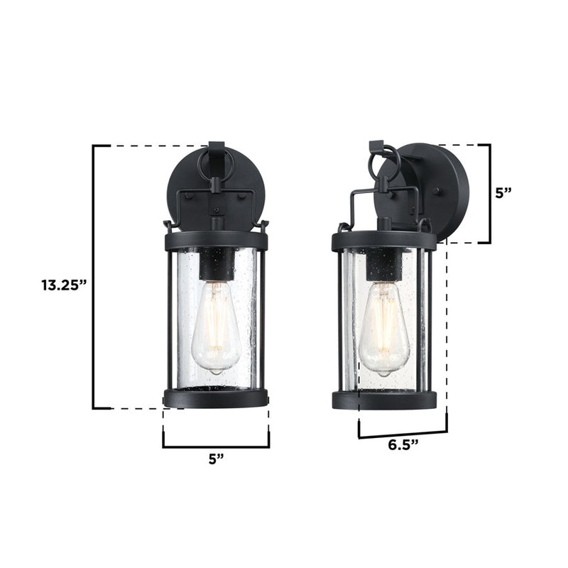 Westinghouse Westcott Bay 5in 1-Light Outdoor Sconce | Traditional Textured Black and Clear Seeded Glass | Entryway & Porch | Model 6122500