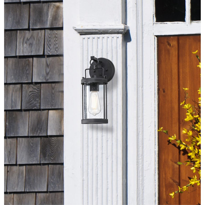 Westinghouse Westcott Bay 5in 1-Light Outdoor Sconce | Traditional Textured Black and Clear Seeded Glass | Entryway & Porch | Model 6122500