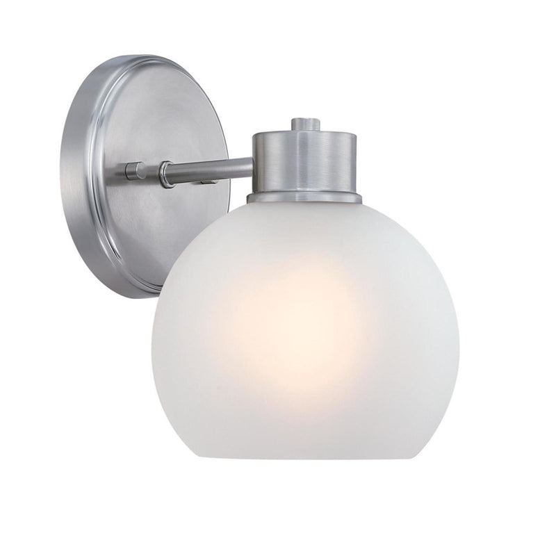 Westinghouse Dorney 6in 1-Light Wall Sconce | Transitional Brushed Nickel and Frosted Glass | Hallway & Bathroom | 6 x 7 x 9 in | Model 6124700