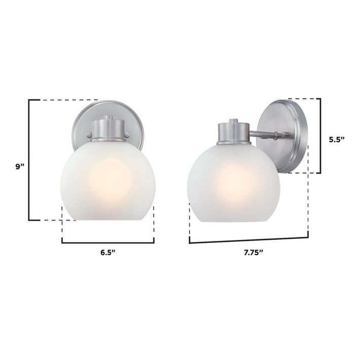 Westinghouse Dorney 1 Light Wall Light, Brushed Nickel/Frosted Glass