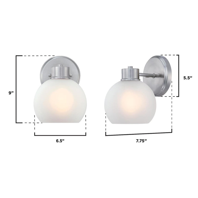 Westinghouse Dorney 6in 1-Light Wall Sconce | Transitional Brushed Nickel and Frosted Glass | Hallway & Bathroom | 6 x 7 x 9 in | Model 6124700