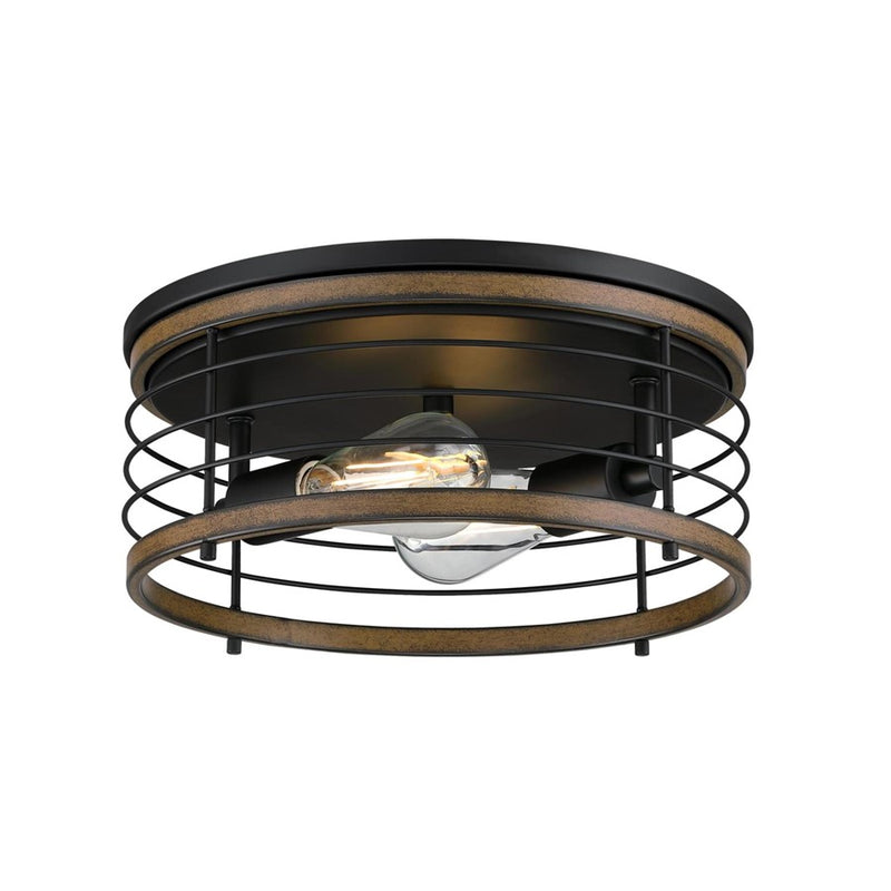 Westinghouse Ackton 2 Light Flush, Matte Black/Barnwood/Cage Shade - 6125000