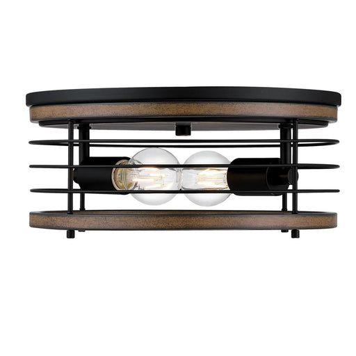 Westinghouse Ackton 2 Light Flush, Matte Black/Barnwood/Cage Shade
