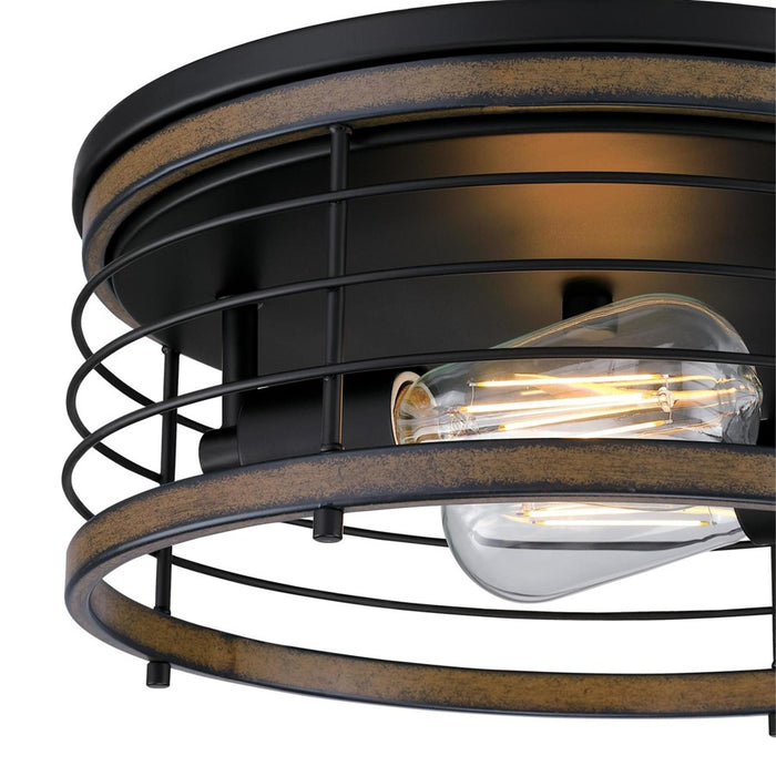 Westinghouse Ackton 2 Light Flush, Matte Black/Barnwood/Cage Shade