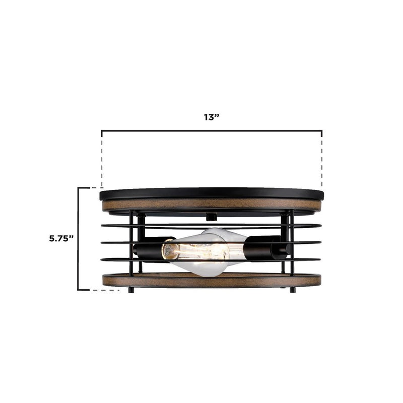 Westinghouse Ackton 2 Light Flush, Matte Black/Barnwood/Cage Shade