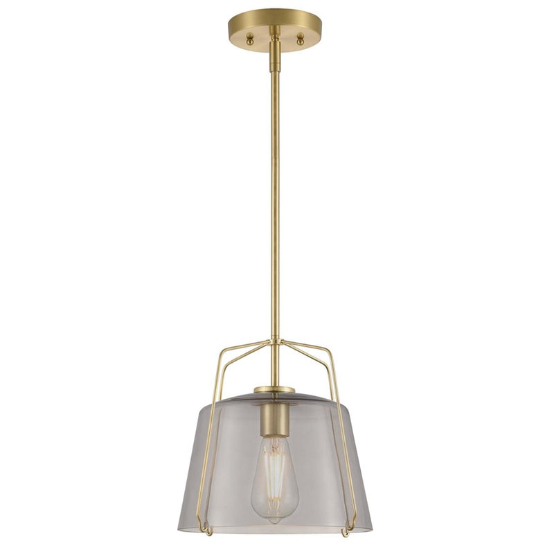 Westinghouse Hallein 10in 1-Light Pendant | Transitional Champagne Brass and Smoke Grey Glass | Kitchen Island & Dining Room | Model 6125100
