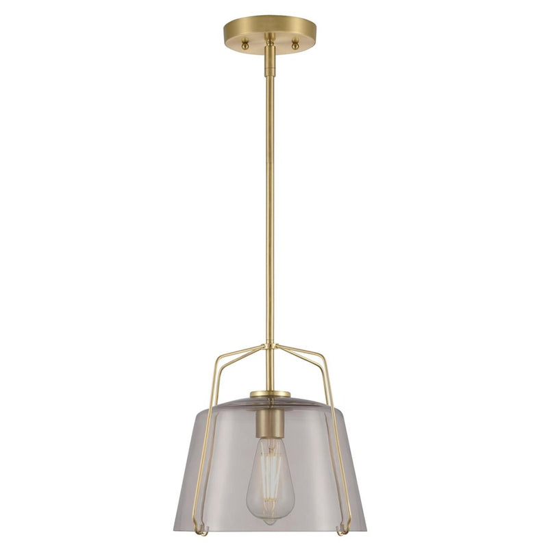 Westinghouse Hallein 10in 1-Light Pendant | Transitional Champagne Brass and Smoke Grey Glass | Kitchen Island & Dining Room | Model 6125100
