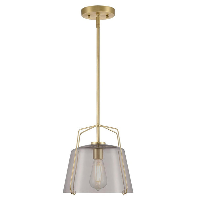 Westinghouse Hallein 1 Light Pendant, Champagne Brass/Smoke Grey Glass