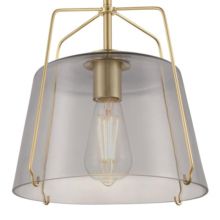 Westinghouse Hallein 1 Light Pendant, Champagne Brass/Smoke Grey Glass