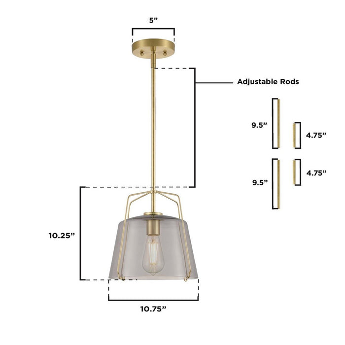 Westinghouse Hallein 1 Light Pendant, Champagne Brass/Smoke Grey Glass