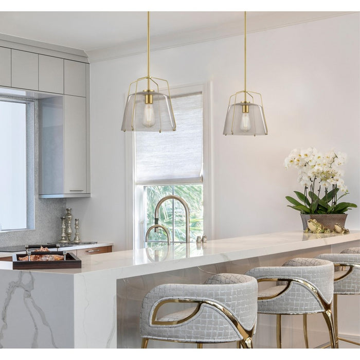 Westinghouse Hallein 1 Light Pendant, Champagne Brass/Smoke Grey Glass