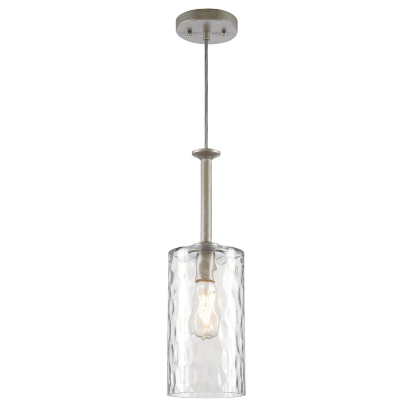 Westinghouse Hernando 6in 1-Light Mini Pendant | Industrial Steel and Clear Hammered Glass | Kitchen Island & Entryway | 6 x 6 x 19 in | Model 6125200