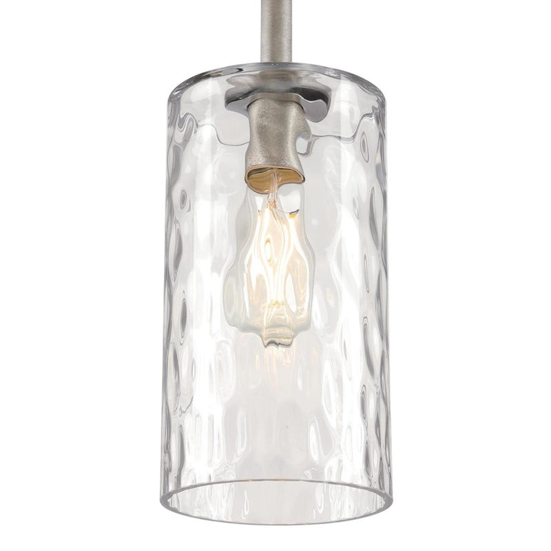 Westinghouse Hernando 6in 1-Light Mini Pendant | Industrial Steel and Clear Hammered Glass | Kitchen Island & Entryway | 6 x 6 x 19 in | Model 6125200