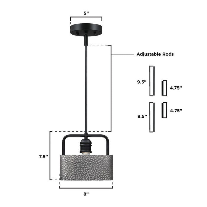 Westinghouse Bexar 1 Light Pendant, Matte Black W/Dark Pew/Metal Shade