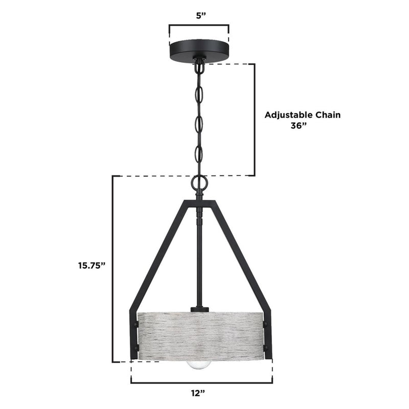 Westinghouse Callowhill 1Lt Pendant, Black W/Antique Ash/Metal Shade