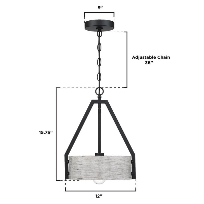 Westinghouse Callowhill 1Lt Pendant, Black W/Antique Ash/Metal Shade