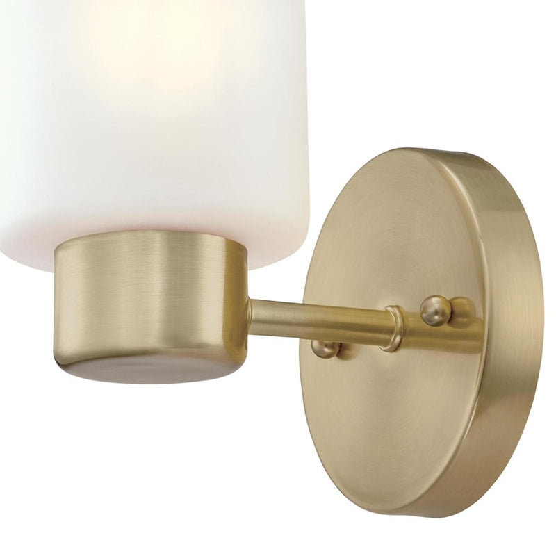 Westinghouse Sylvestre 8in 1-Light Wall Sconce | Transitional Champagne Brass and Frosted Glass | Hallway & Bathroom | 8 x 4 x 6 in | Model 6126400