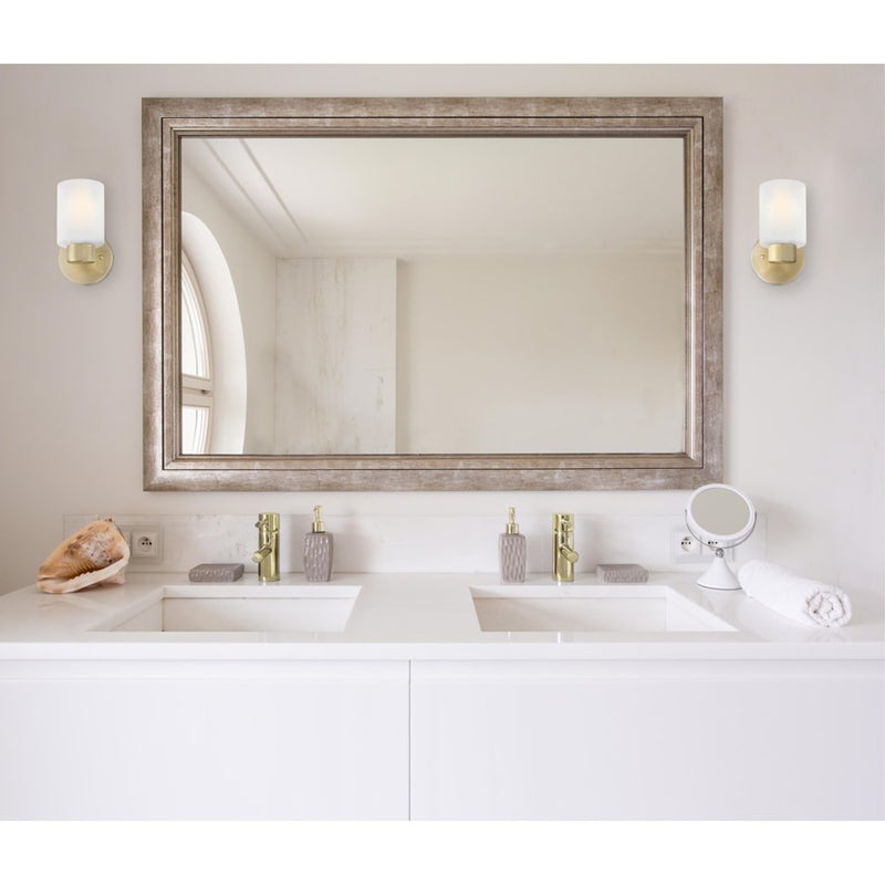 Westinghouse Sylvestre 8in 1-Light Wall Sconce | Transitional Champagne Brass and Frosted Glass | Hallway & Bathroom | 8 x 4 x 6 in | Model 6126400