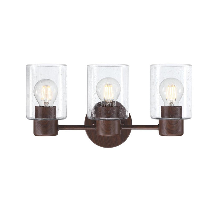 Westinghouse Sylvestre 3 Light Wall Light, Walnut/Clear Seeded Glass - 6126500