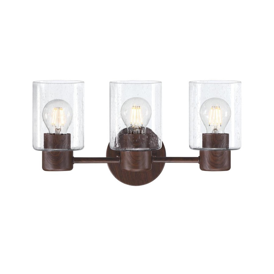 Westinghouse Sylvestre 3 Light Wall Light, Walnut/Clear Seeded Glass - 6126500