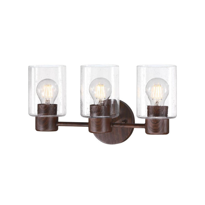 Westinghouse Sylvestre 3 Light Wall Light, Walnut/Clear Seeded Glass