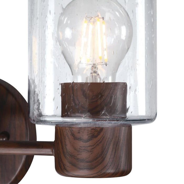 Westinghouse Sylvestre 3 Light Wall Light, Walnut/Clear Seeded Glass