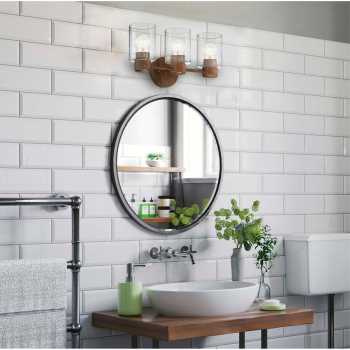 Westinghouse Sylvestre 3 Light Wall Light, Walnut/Clear Seeded Glass