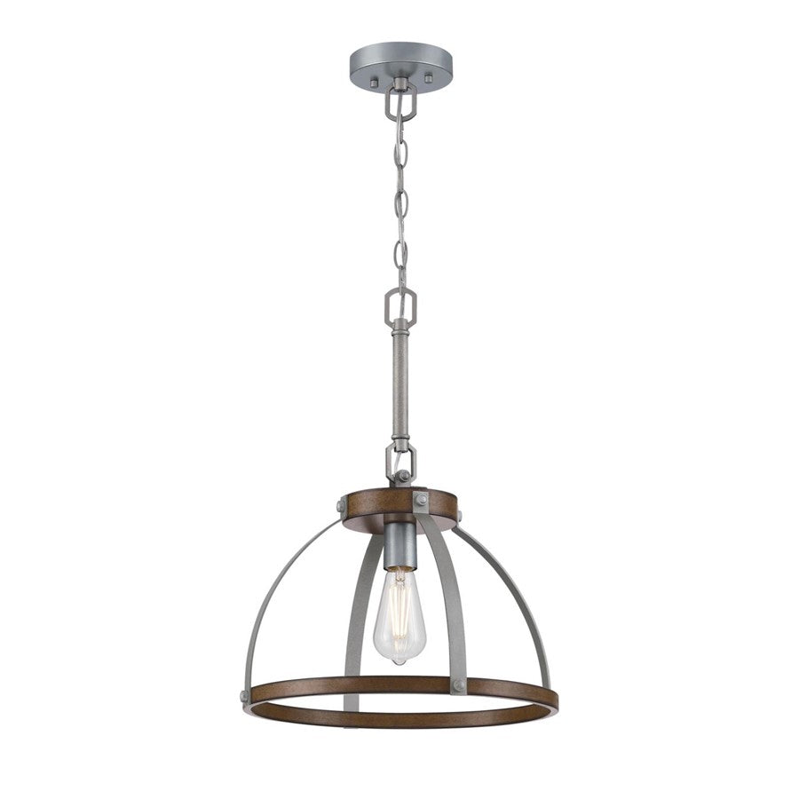 Westinghouse Oak Lane 1 Light Pendant, Barnwood/Galv Steel/Cage Shade - 6127500