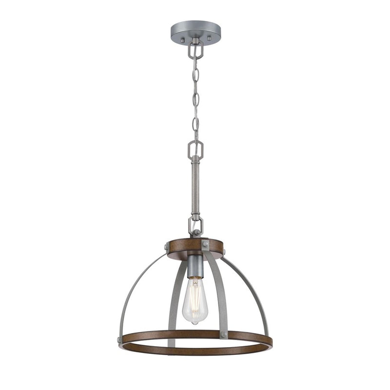 Westinghouse Oak Lane 15in 1-Light Pendant | Vintage Barnwood and Galvanized Steel Cage | Kitchen Island & Dining Room | Model 6127500