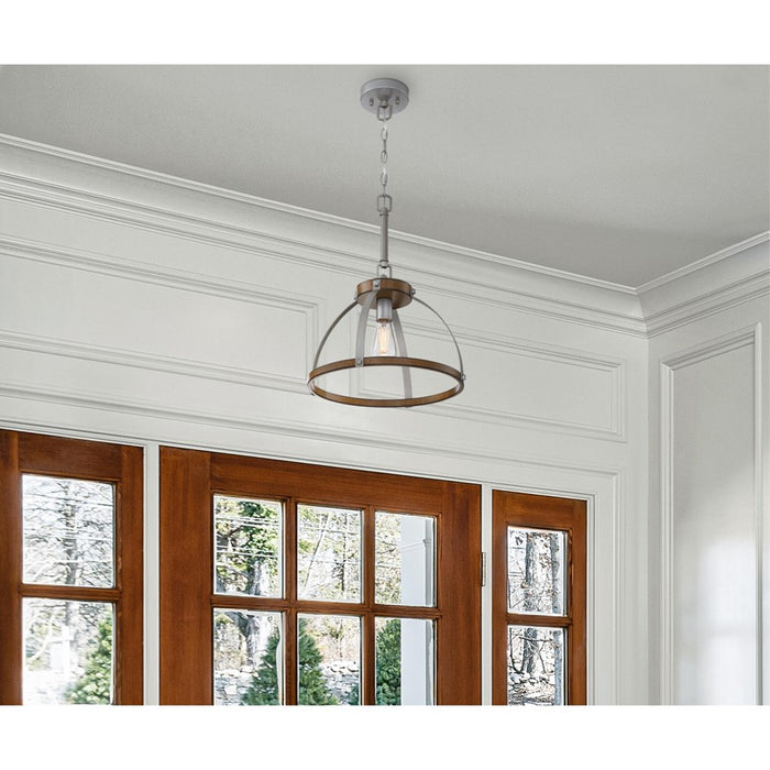Westinghouse Oak Lane 1 Light Pendant, Barnwood/Galv Steel/Cage Shade