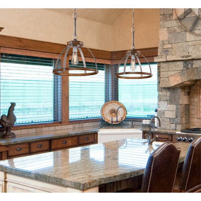 Westinghouse Oak Lane 1 Light Pendant, Barnwood/Galv Steel/Cage Shade