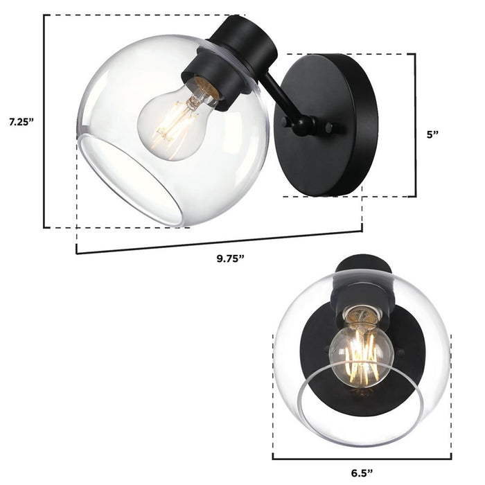 Westinghouse Hyson 1 Light Wall Light, Matte Black/Clear Glass
