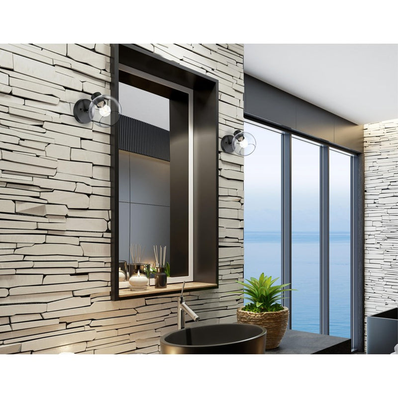 Westinghouse Hyson 1-Light Wall Sconce | Transitional Matte Black and Clear Glass | Bathroom & Hallway Accent | 7.25 in H | Model 6127800