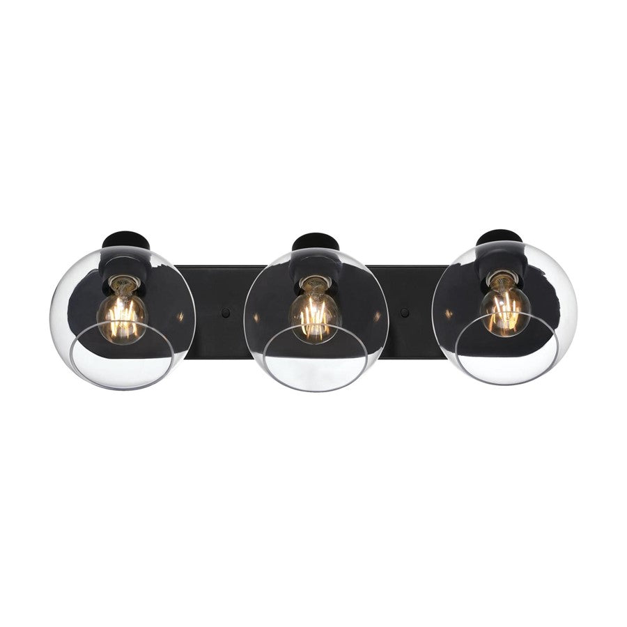 Westinghouse Hyson 3 Light Wall Light, Matte Black/Clear Glass - 6127900